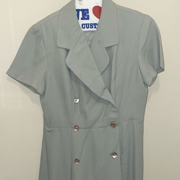 Vintage pin up double breasted button down light green a line dress petites - Picture 3 of 15